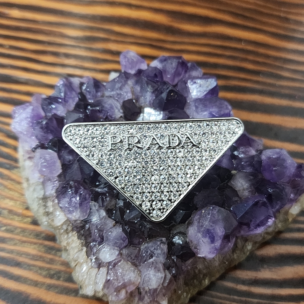 Prada Silver Triangle Logo Rhinstone Pin - Picture 2 of 3